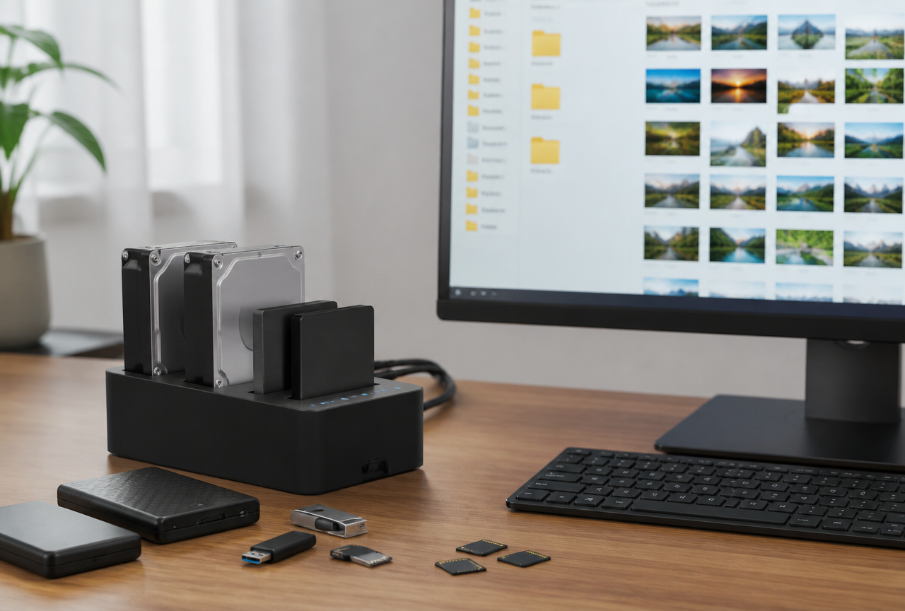 Disques durs, SSD et clés USB en cours de récupération de données et de sauvegarde à Perpignan