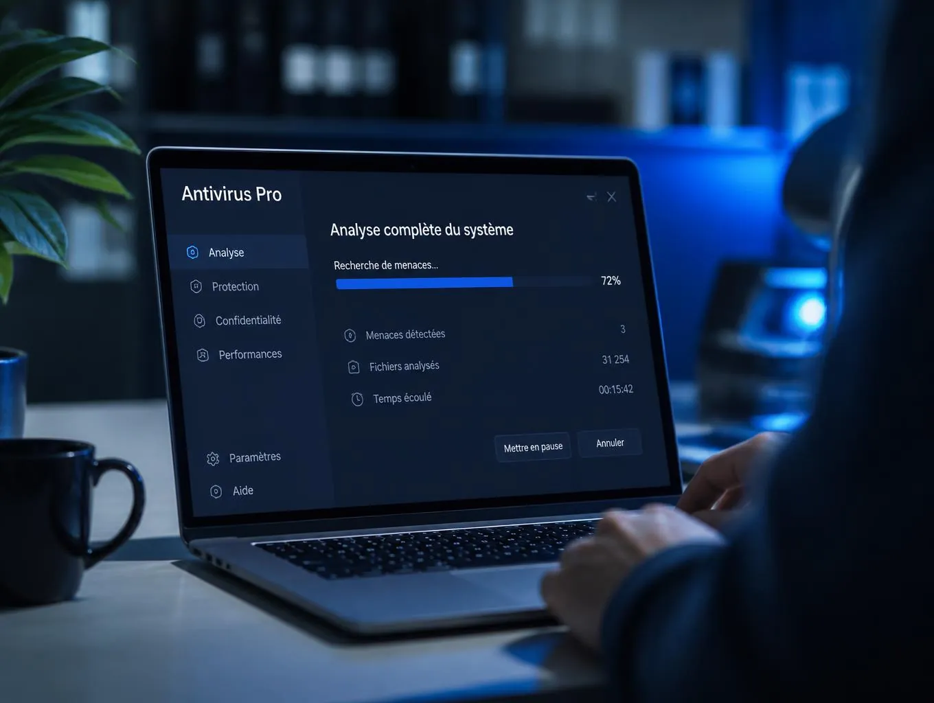 Analyse antivirus complète d'un ordinateur portable lors d'un dépannage virus à Perpignan